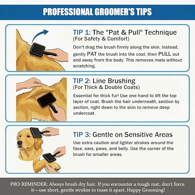 Large Slicker Brush for Dogs, 4-in-1 Extra Long Pins Dematting Dog Brush Grooming with Doodles Goldendoodles & Poodles, Deshedding Brush Set Cleaning Tool for Thick Double Coats,Black