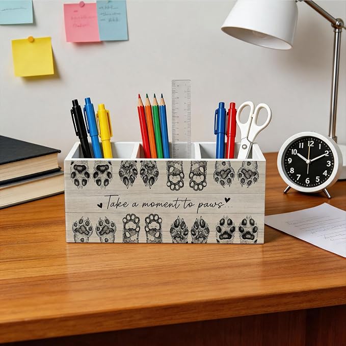 Dog Gifts Pen Holder - Funny Dog Lover Sign Wooden Pencil Holder Desk Accessories, Pet Paw Puppy Gifts Wooden Box Sign Desk Home Office Decoration