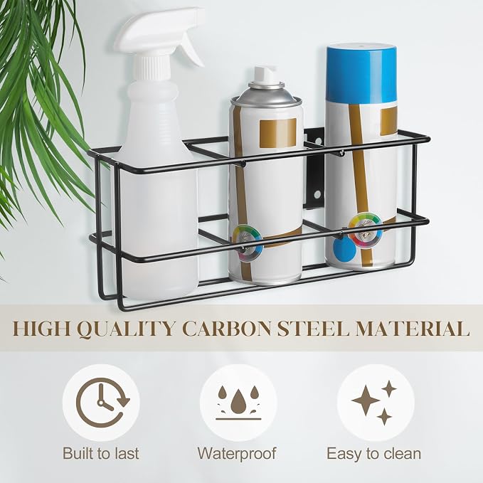 Hicarer 2 Pcs 3 Holes Spray Bottle Storage Rack Holder Wall Mount Organizer Steel Bracket Storage for Garage Home Workspace