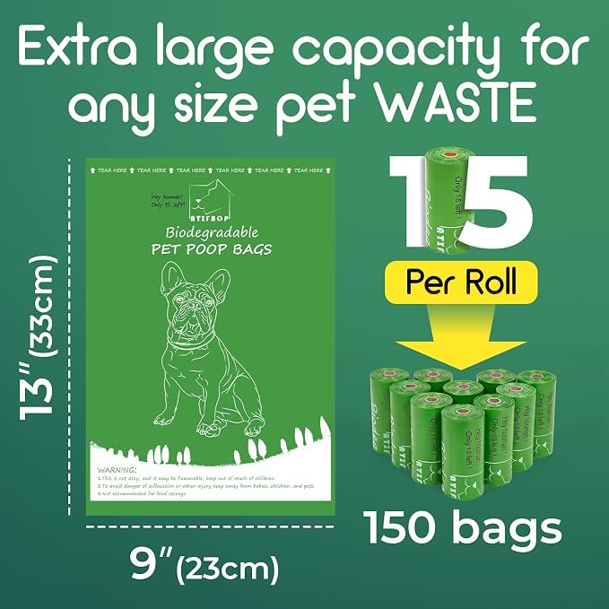 ATIFBOP Biodegradable Dog Poop Bags 150 Counts with Dispenser | Leak Proof, Extra Thick, with Dispenser