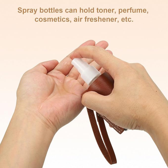 uxcell Travel Empty Spray Bottles with Leather Bag Holders, 30ml Refillable Leakproof Bottles Travel Size, Portable Hand Soap Containers for Cosmetic Perfume Air Freshener,White