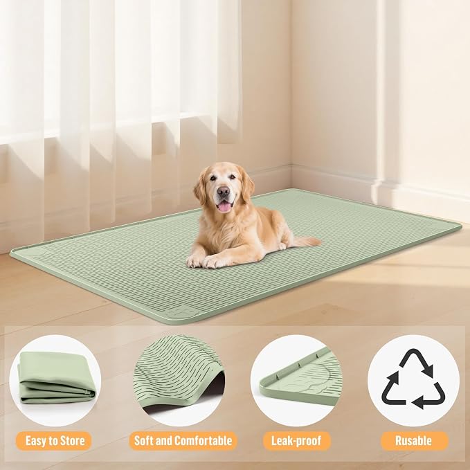 Silicone Dog Bed Mat 50"x 35" Crate Mat for Dog Cages, Green | Extra Large Kennel Mat with Raised Edge, Washable, Leakproof, Waterproof Dog Mat for Crate, Dog Floor Mat to Protect Floors