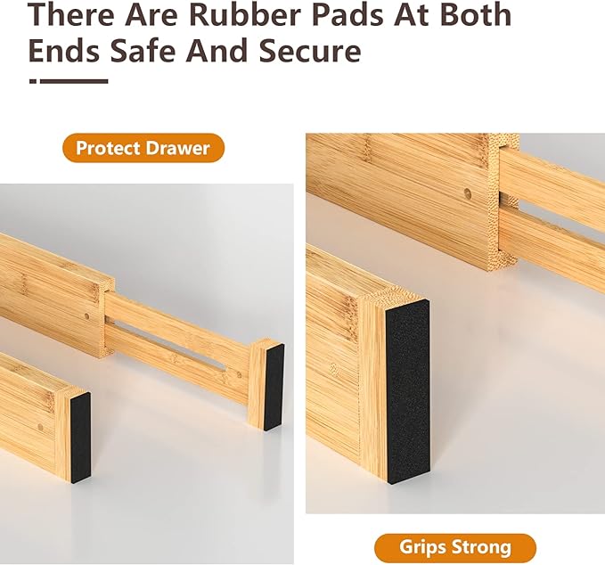4 PCS Drawer Divider, 17"-22" Adjustable Bamboo Drawer Dividers Organizers, Expandable Separators for Kitchen, Clothes, Dressers, Home, Office