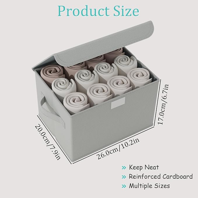 Storage Bin with Lid, Closet Boxes, 4 Pack, Grey, 10.2x7.9x6.7 In | Fabric Clothing Basket with Cover, Collapsible Stackable Organizer Cubes with 2 Handles, for Closets and Bathroom Vanities