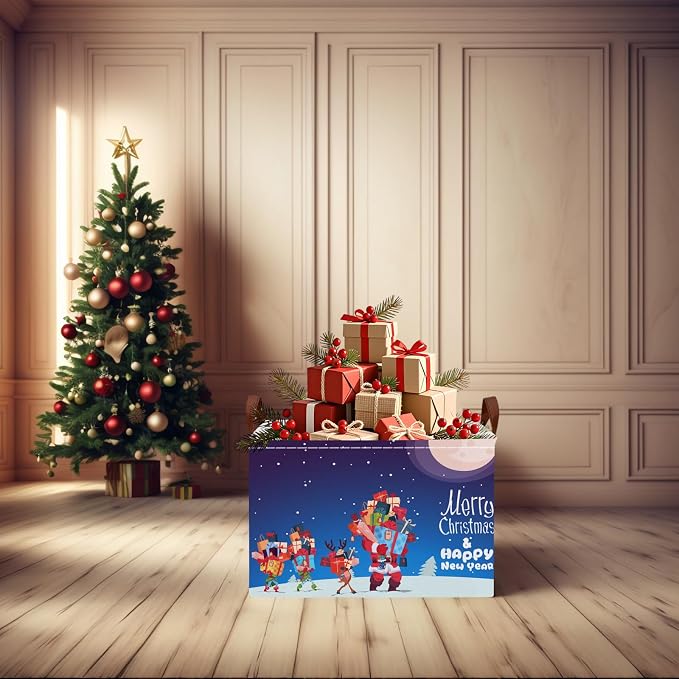 Empty Large Christmas Basket for Gifts Women Collapsible Storage Bin Kids Toy Box Holiday Décor (Santa Claus Gift)