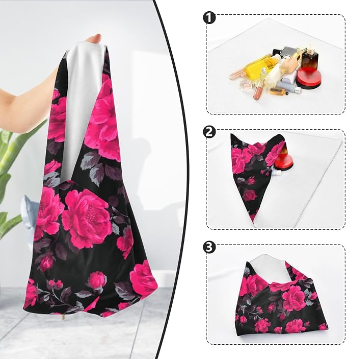 JIPONI Magenta Rose Makeup Bag, Self-Adhesive Magic Wrap Cloth, Portable Cosmetic Organizer, Camera Lens Protector, Travel Storage for Beauty Essentials, 17.7"x17.7"