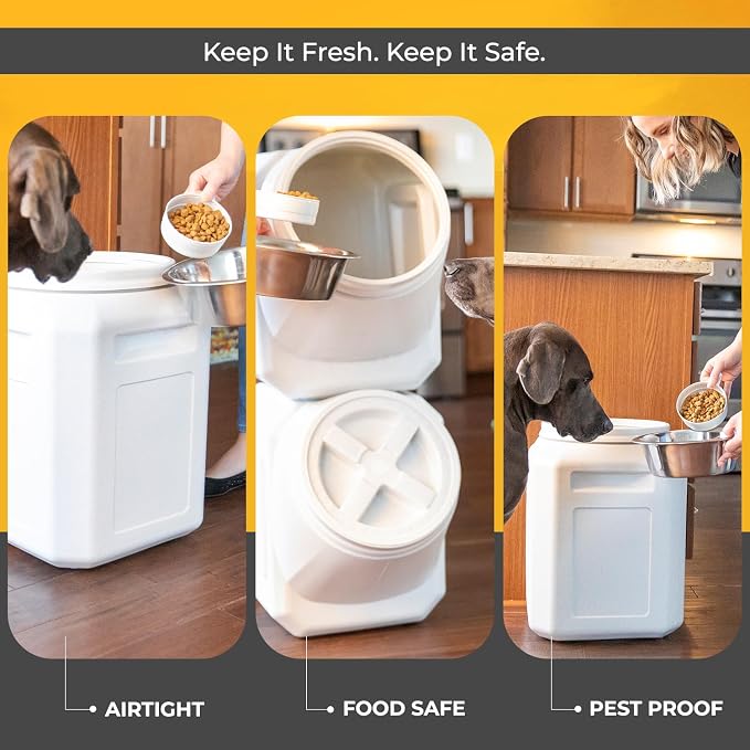 Vittles Vault Airtight Pet Food Storage Container + Scoop, Fits Up to 50lbs | Stores Dog Kibbles, Bird Seed, Oatmeal, Rice, Flour and Cereal in BPA Free Plastic, Sealed Airtight, Made in USA, with Scoop