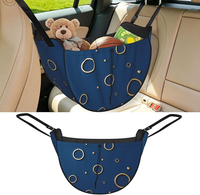 Gold Circle Print Car Seat Organizer-Backseat Storage Bag for Travel | Waterproof Durable. Holds Snacks Gear Essentials. Fits Most Cars.