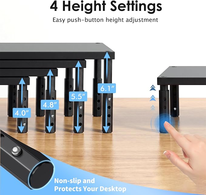 OPNICE Adjustable Cat Food Stand, Elevated Cat Feeder Stand with 4 Height Settings, Automatic Cat Feeder & Tradition Bowls, Raised Pet Feeding Table Station for Cats & Small Dogs, Black 2-Pack