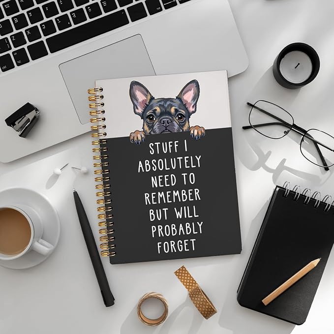 LIANGW Funny French Bulldog Notebook Journal Gifts for Women & Men | Frenchie Gifts for Women, for Coworkers, Hardcover Spiral Notebook 5.5x8.3 Inch