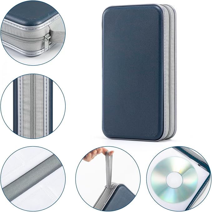 UENTIP CD Case,96 Capacity Hard Plastic DVD Case Holder for Car Home Travel | CD DVD Storage,Zipper Closure,Scratch-Resistant Sleeves,Stay Away Dust and Damp,Storage Music Video Gaming Discs Blu-ray