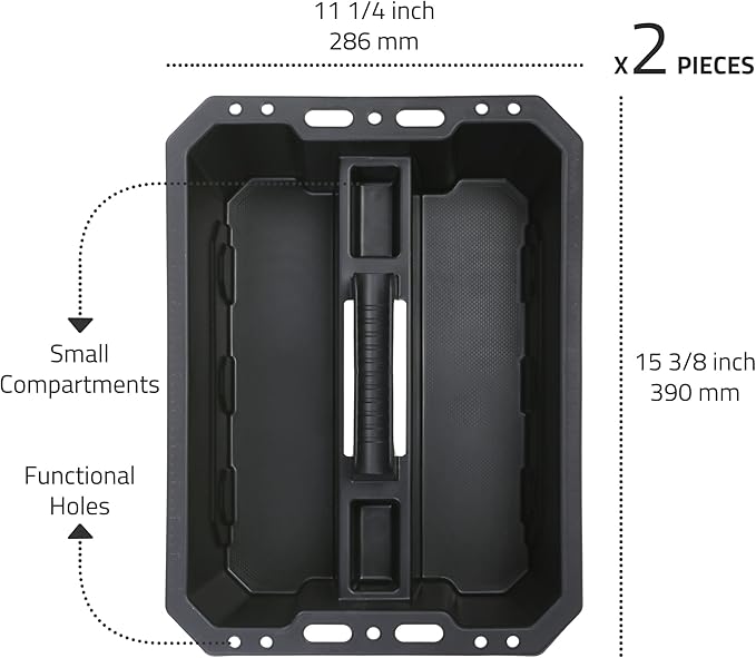 CANOPUS Storage Tray Tote with Functional Holes - 2 PCs Plastic Cleaning Caddy with Handle, Portable Caddy, Undersink Storage for Kitchen, Shoe Cleaning Box, Products Organizer, Black