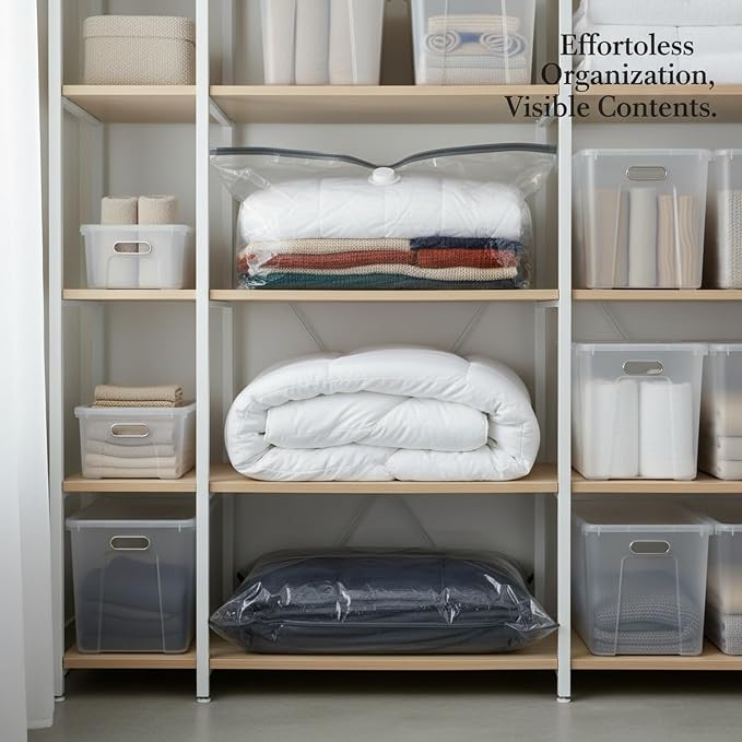 Clear Vacuum Storage Bags with Valve for Clothes & Bedding, Reusable Space Saver Compression Organizer (1 Pack)