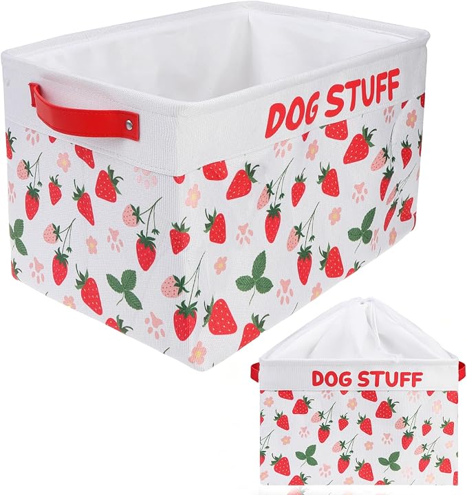 Homimp Dog Food Storage Container,Dog Toy Basket Bin Box with Comfortable Handles and Cover,Collapsible Pet Toy Storage Organizer for Accessories,Toys,Coat & Clothing,Blanket & Leash, Red, 15"x13"x12"
