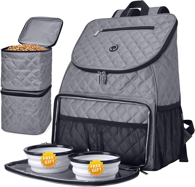 BAGLHER Dog Travel Bag,Airline Approved Pet Supplies Backpack, Dog Travel Backpack with 2 Silicone Collapsible Bowls and 2 Food Baskets.