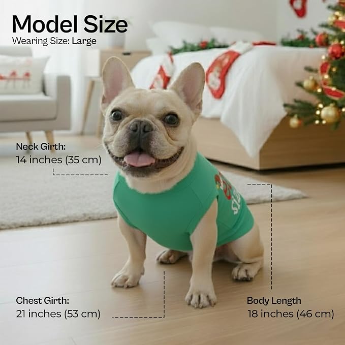 Parisian Pet Dog Shirt Embroidered “ Elf Size “ - Lightweight Cotton Dog Christmas Outfit - Sleeveless Christmas Pet Clothes - Machine Washable Shirts for Large Dogs - XL