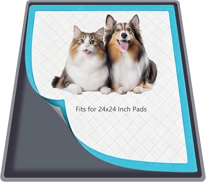Silicone Dog Pee Pad Holder for 24 x 24 in Pads, Leak-Proof Tray | Raised edges, waterproof silicone, rolls for storage, fits disposable or reusable pads