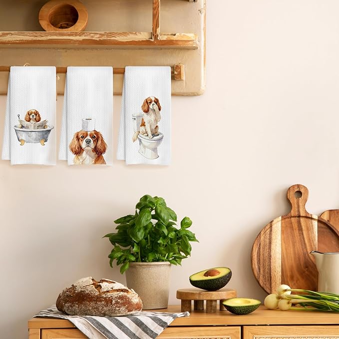 Funny Cavalier King Charles Spaniel Bathroom Decor Hand Towels Set of 3, Cavalier Spaniel Mom Gifts, Gifts for Cavalier Spaniel Lovers,Kids Dog Bathroom Decor,16x24 Inch