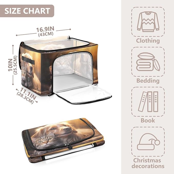 Foldable Storage Bin Dog and Cat Pattern Sturdy Under Bed Storage Container with Clear Window and Handle