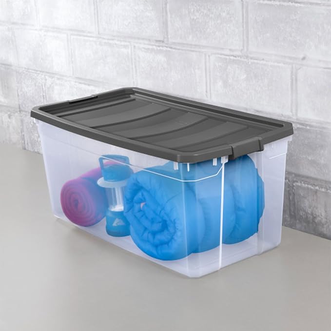 Sterilite Modular Stacker Box with Latching Lid, 200 Quart, 3-Pack | Clear Plastic Storage Bins - Stackable Organizing Container Boxes for Closet, Bathroom, and Office