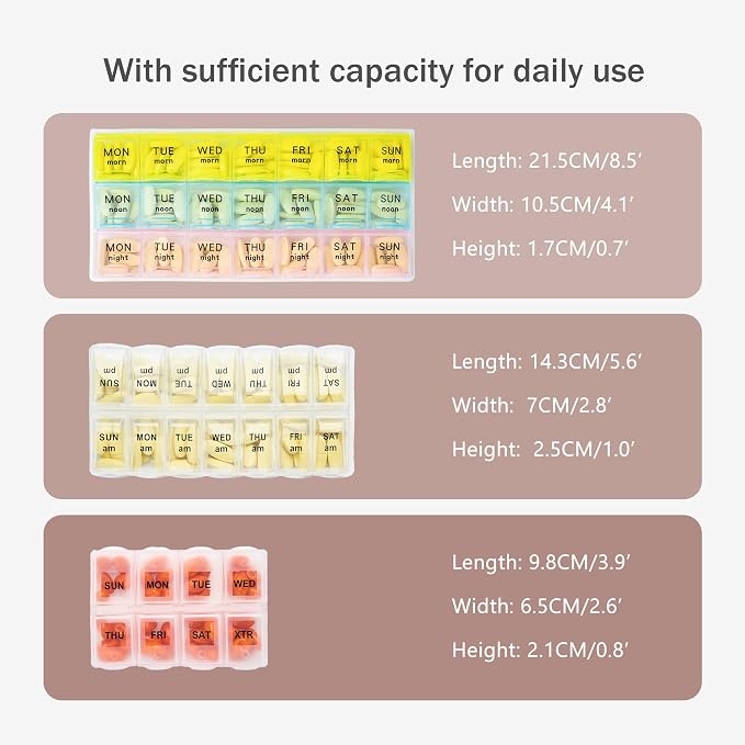 Lexeeco Travel Pill Case for Purse with Weekly Pill Organizer Holder 7 Day | Cute Am Pm Pill Box 7 Day ,Travel Medicine Organizer Pill Container Holder for Vitamins,Fish Oils,Medication,Medical Supplies