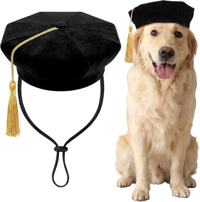 Pet Graduation Caps Velvet Dog and Cats Graduation Hats with Yellow Tassel Doctroal Cap Pet Grad Costume for Grad Holiday Birthday Party Costume Accessory for Large Dog(L(7 * 7in))