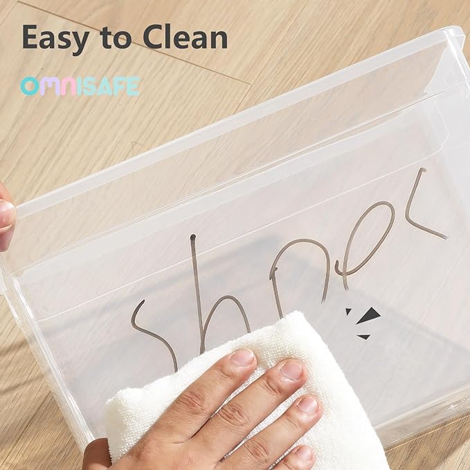 Stackable Plastic Storage Shoebox, BPA-Free Nestable Container with Latching Lid to Organize Shoes, See-Through Box for Home and Office, Multi-Purpose Storage Case, Clear Bins (6 Pack 6 Quart)