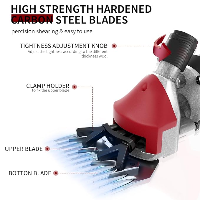 1200W Sheep Shears Clippers, 3200RPM 6-Speed Adjustable Heavy Duty Electric Sheep Shears for Dogs and Farm Livestock Grooming, 13T Blades, Professional Thick Coat Dog Clippers for Alpacas, Goats (RED)