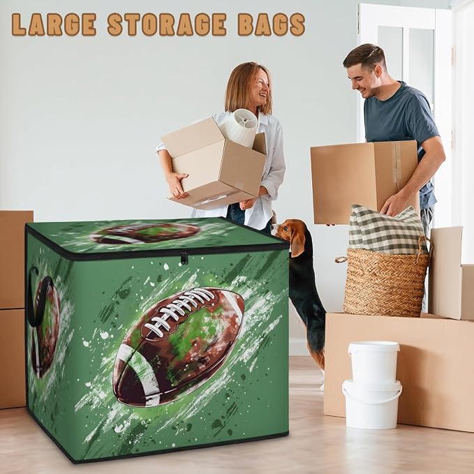 American Football Large Storage Bags, Fabric Bed Storage Containers, Foldable Closet Organizers for Blanket, Clothing, Comforter, Bedding, Sports Ball