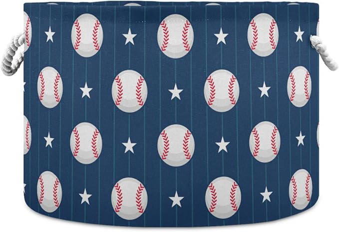 DOMIKING Large Storage Basket for Toys Baseball Blue Print Storage Bin Box Laundry Basket for Nursery Room Home Decor, Pet Toy, Blankets
