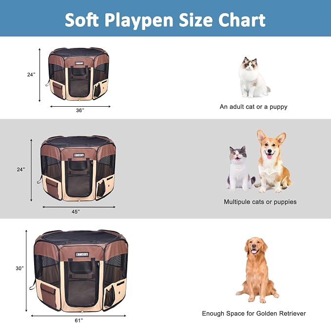 Jespet Soft Dog Playpen, Portable Pet Exercise Pen Kennel with Carry Bag | 2-Door, Easy to Fold, Ground Stakes, Zipper Locks, Large Storage Pocket, Washable Top Mesh Cover & Bottom Cover