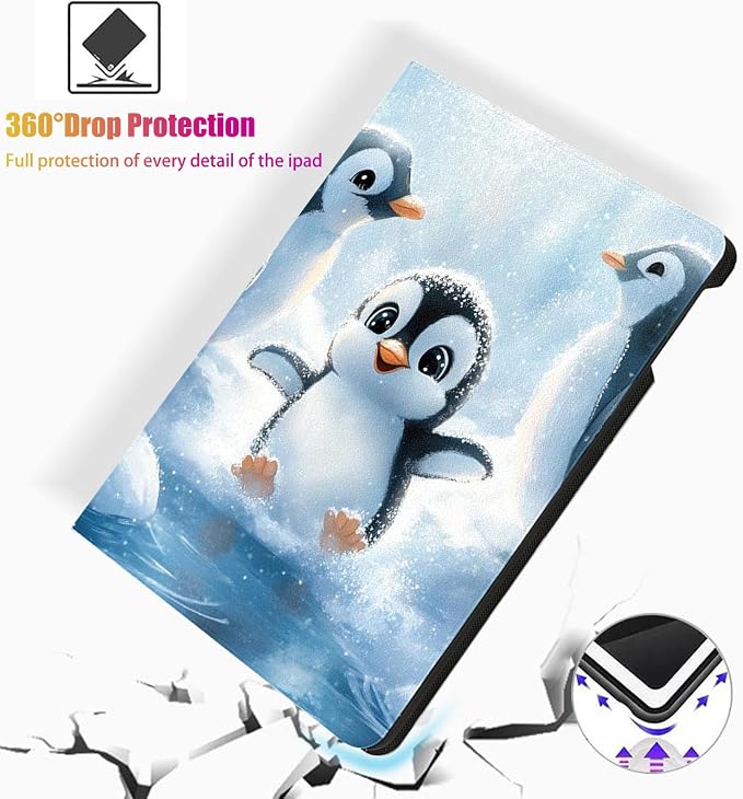 for Microsoft Surface Pro X/Pro X Plus-13 2019/2020/2021/2024 Tablet Case,Auto Wake/Sleep,Adjustable Stand Protective Cover - Cute Penguin Cartoon