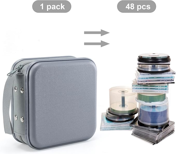 UENTIP CD Case for Car,48 Capacity DVD storage Organizer For Home Travel | CD Holder DVD Case, Smooth Double Zipper, Hard Plastic Shell, Scratch-Resistant, Slip-Resistant Tab, Blu-ray/CD/DVD Storage