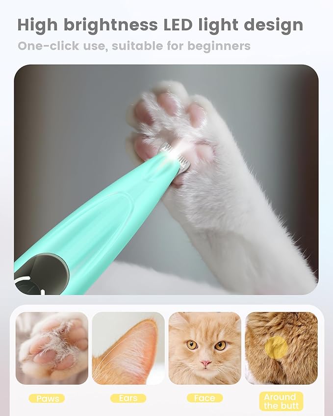 PAPMINI Dog Paw Trimmer with LED Display, 35dB Ultra-Low Noise Paw Trimmer for Dogs, Cordless Dog Clippers for Grooming with LED Light, Type-C Rechargeable Dog Hair Clippers for Paws, Ears, Face, Rump