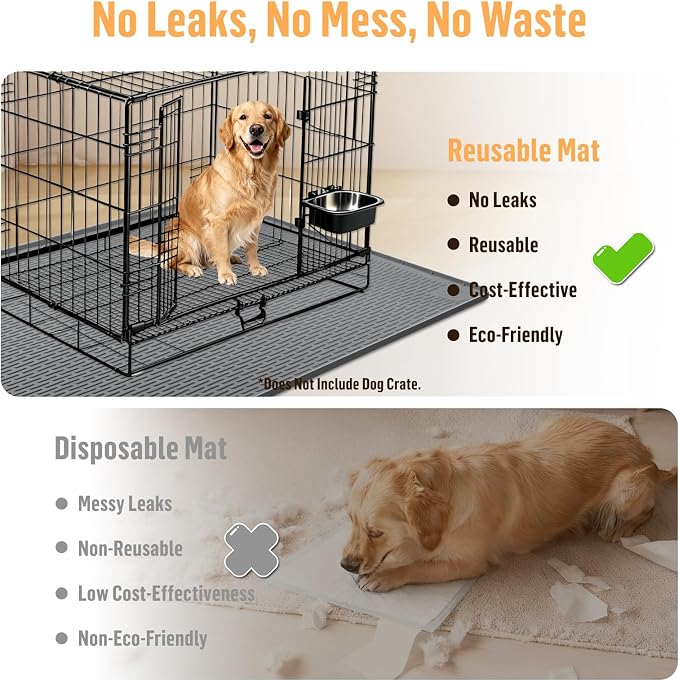 Silicone Dog Bed Mat 50"x 35" Crate Mat for Dog Cages, Light Grey | Extra Large Kennel Mat with Raised Edge, Washable, Leakproof, Waterproof Dog Mat for Crate, Dog Floor Mat to Protect Floors