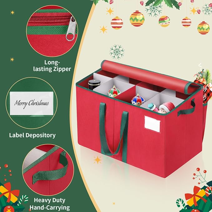 EverMerry Nutcracker Storage Containers and Figurine Collectibles Storage Box， Large Ornament Storage Organizer Stores Up to 8 Holiday Christmas Nutcrackers Figurines-Carolers Ornaments Red/15 Inches