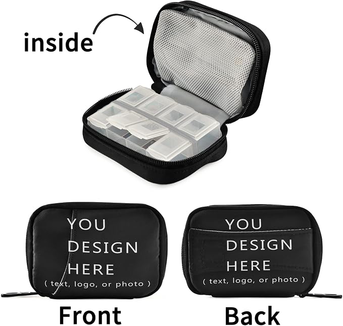 Custom Pill Box 7 Day Customizable Personalized Pill Case Travel Pill Organizer Bag with Zipper Portable Weekly Case Compact Size for Vitamin Supplement Holder…