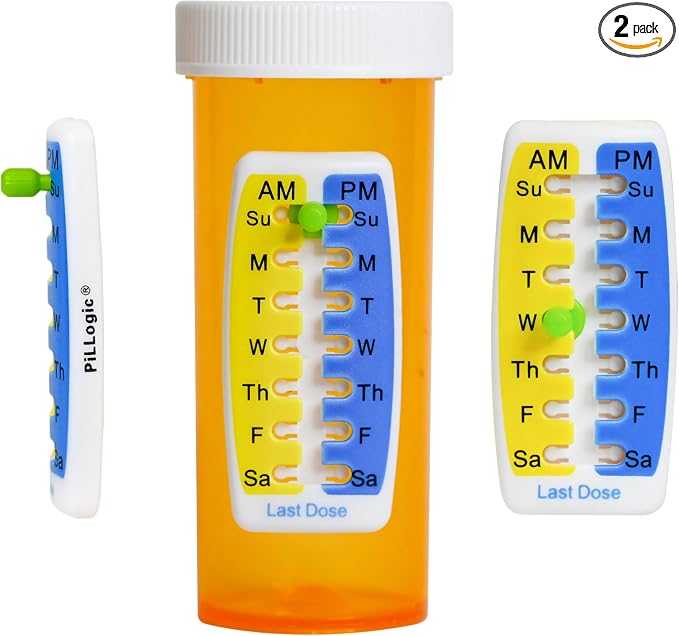 Pill Reminder Medication Tracker 2-Pack - Adhesive Dose Tracker for Prescription Bottles, Vitamins & Pet Medicine - AM/PM Daily Reminder Sticker - No Battery Required