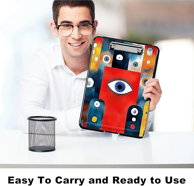 Heavy Duty Storage Clipboard, Slim Nursing Clipboard with Internal Pen Case, Portable File Organizer Case for A4 Letter Size Paper Office Medical Professionals, Artistic Eyes