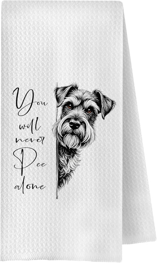 Schnauzer Gifts Bathroom Hand Towels, Gifts for Schnauzer Lovers, You Will Never Pee Alone Dog Decorative Hand Towels for Bathroom Washroom Restroom, 16x24 Inch