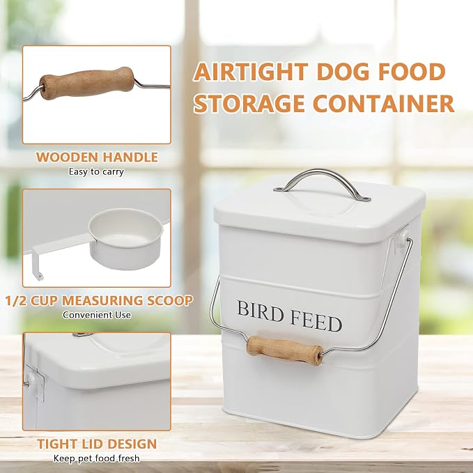Geyecete Bird Feeder,Bird Food Jar Pet Food Storage Airtight Food Storage Container-White