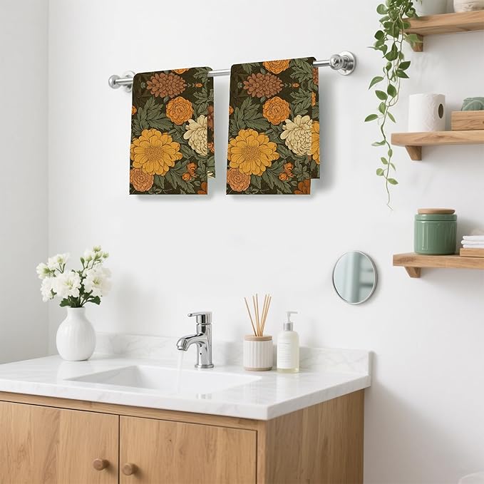 Vintage Floral Flowers Hand Towels,Set of 2 Absorbent Bath Towel Kitchen Dish Towel Home Gym Hotel Bathroom Decor,16x24 Inches