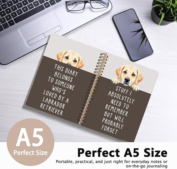 LIANGW Funny Labrador Retriever Puppy Gifts Spiral Notebook Journal | Labrador Lab Gifts Journal for Writing,Pet Dog Mom Owner Lovers Gift,5.5x8.3 Inch