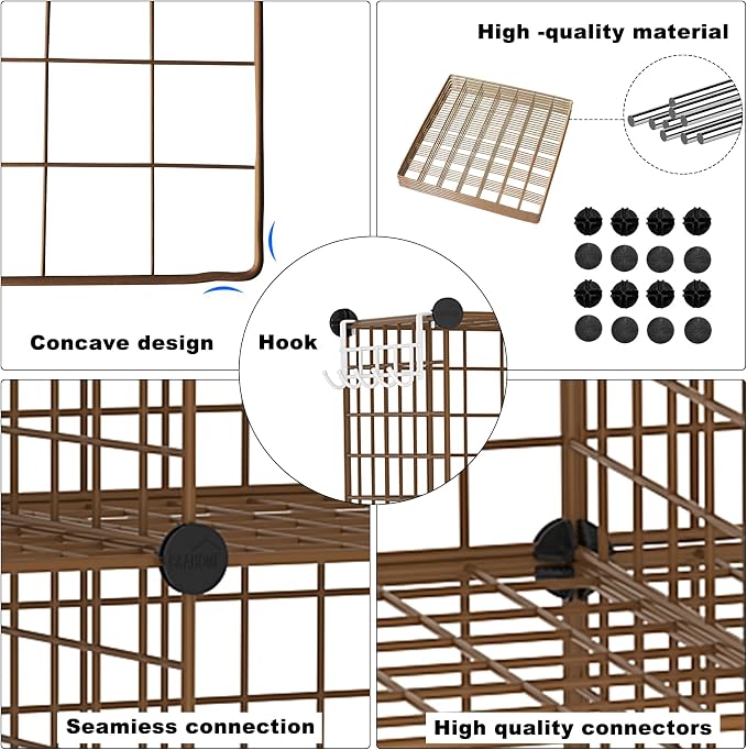 C&AHOME Wire Cube Storage, 9 - Cube Organizer Metal C Grids,Shelves, Brown | Modular Shelves Units, Closet Organizer, Storage Bins Shelving, Ideal for Home, Office, Living Room