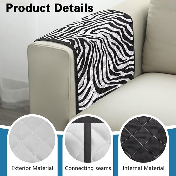 Zebra Print Sofa Arm Covers for Couch Stretch Armrest Covers Easy to Clean Armchair Cover with 2 Pockets Sofa Armchair Slipcovers Recliner SofaArm Protector