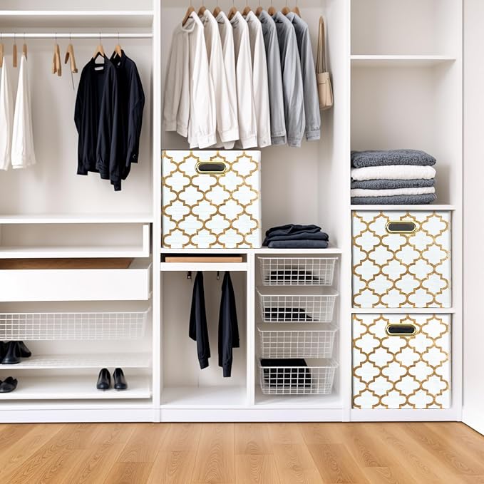 11x11x11 Cube Storage Bins, Collapsible Storage Bins Fabric Storage Cubes Organizer Baskets Box Drawers for Shelves, Closet, Wardrobe, Bookshelf, Cabinet, 3 Pack, White, AG40001-02