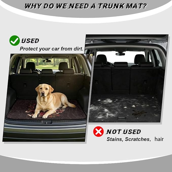 Howilath Vintage Brown Skull Rose Car Trunk Mat 29"x39" All Weather Cargo Liner Durable Rear Trunk Protection Stylish Vehicle Interior Accessories for Car SUV Truck