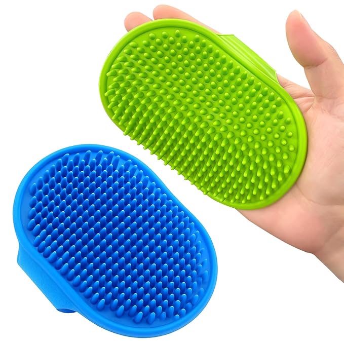 2-Pack Pet Grooming Bath Brush Set for Dogs & Cats, Soft Rubber Shampoo Massage Comb with Adjustable Ring Handle