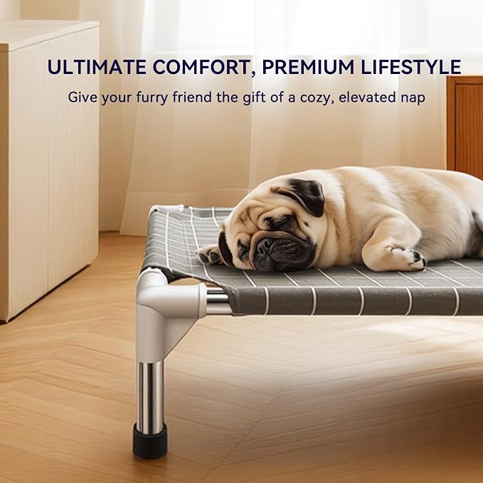 Elevated Dog Bed Pet Cot - Raised Dog Cots Beds for Medium Dogs | Detachable Dog Pet Bed, Indoor and Outdoor Use, Breathable cotton fabric, Sturdy Stainless steel frame,Non-Slip Feet