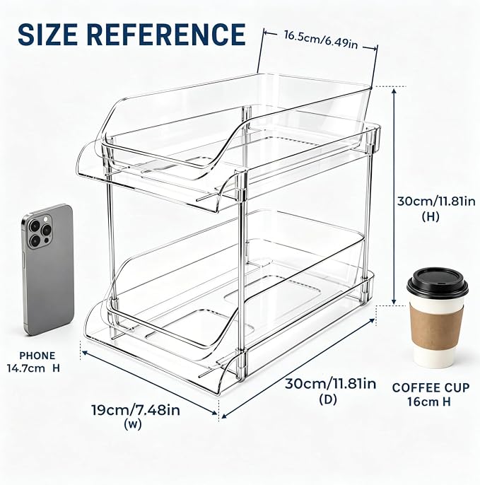Medicine Bottle Organizer with Clear Pull-Out Drawers for Quick Access | Clear PET drawers, metal frame, smooth pull-out access, open top shelf, for vitamins, supplements, and medicine bottles